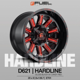 Mâm Fuel 2019 Styles Hardline – D621 | 20×9 | 6×139.7 | ET 1 (Đen Đỏ)