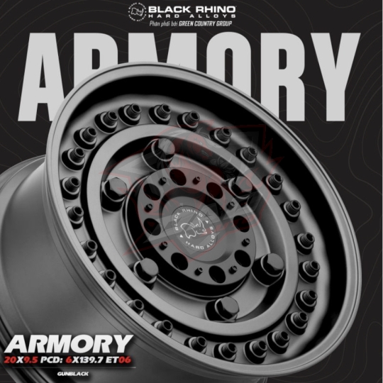 Black Rhino® - Mâm Black Rhino Armory 20×9.5 | 6/139.7 | ET06 | CB106.1 (Màu Xám Đen)